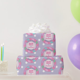 Papel De Presente Glitter Rosa Púrpura de Entrega Especial de Coelho