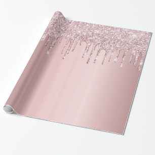Papel De Presente Glitter rosado de aniversário goteja rosa poeirent