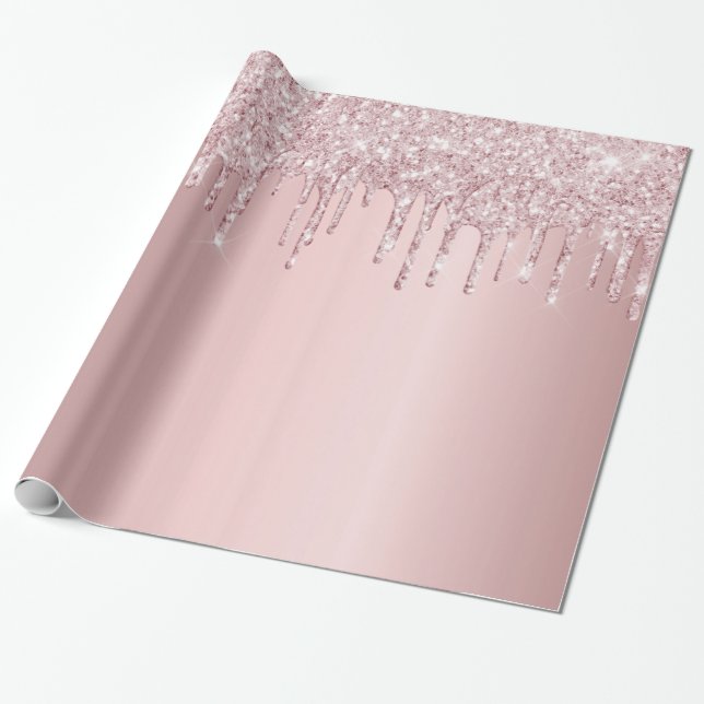 Papel De Presente Glitter rosado de aniversário goteja rosa poeirent (Desenrolado)
