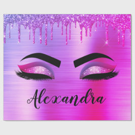 Papel De Presente Glitter Roxo Eyelashes Eyelashes Monograma