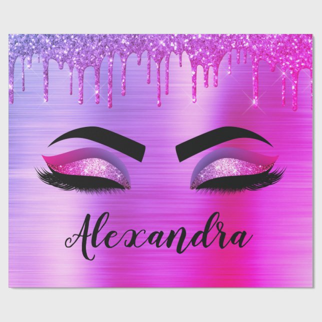 Papel De Presente Glitter Roxo Eyelashes Eyelashes Monograma (Aberto)