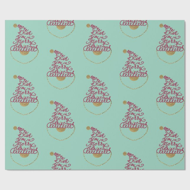 Papel De Presente Glitter Santa Script Cute Modern Christmas  (Aberto)