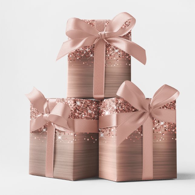 Papel De Presente Glittery Rosa Dourado Glam (Glittery Rose Gold Glam Wrapping Paper)