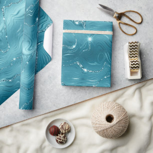 Papel De Presente Glitzy Aqua Blue Turquoise Glitter Aniversário