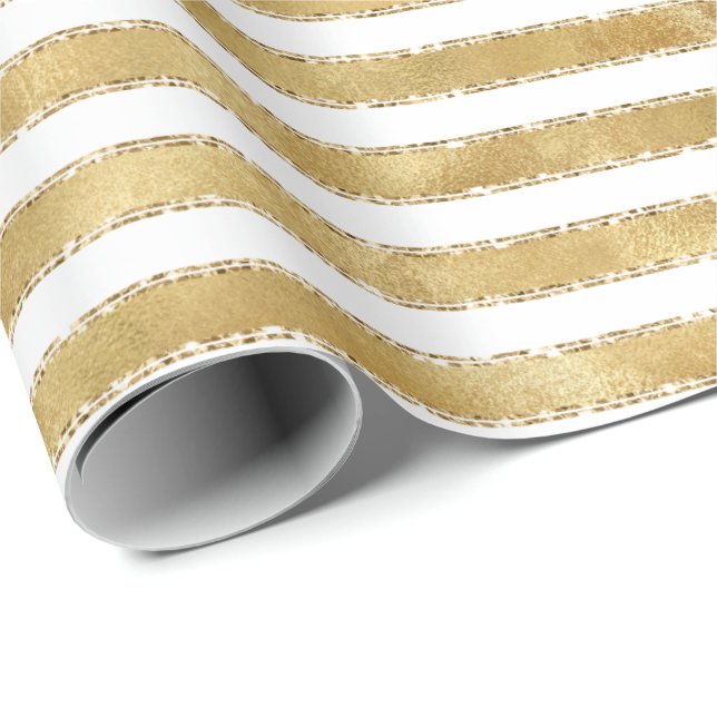 Papel De Presente Glitzy Dourado Glam Branco Brilho Brilhante Strikl (Ponta do rolo)
