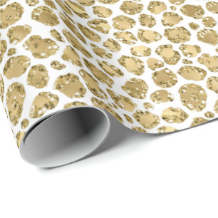 Papel De Presente Glitzy Glam Dourado White Gliter Impressão Leopard