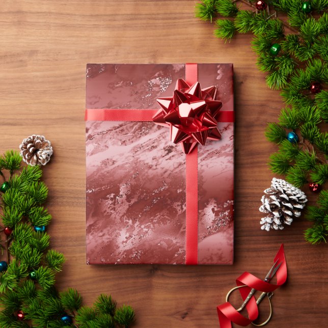 Papel De Presente Glitzy Red Ombre Marble (Presente de Natal)