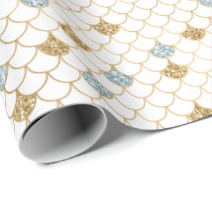 Papel De Presente Glitzy Sereia Azul-Dourada Brilhante