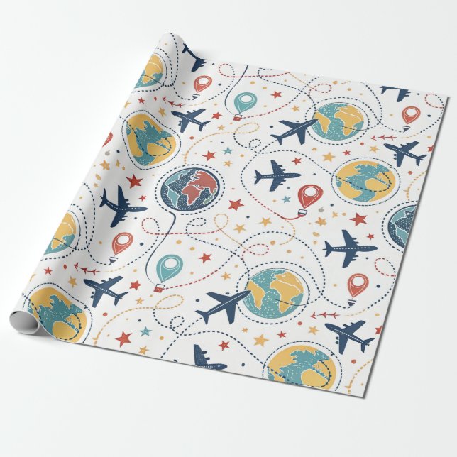 Papel De Presente Global Travel Aviation Pattern (1) (Desenrolado)