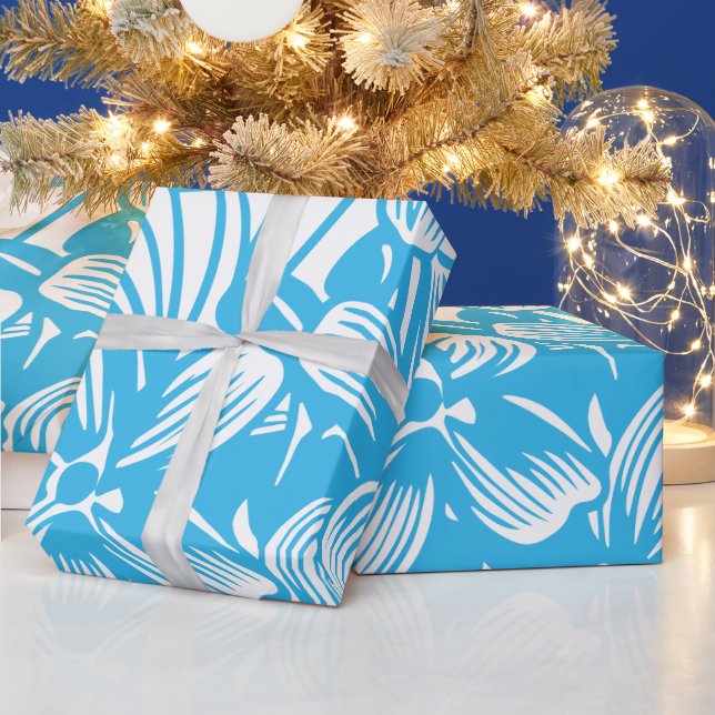 Papel De Presente Glóbulos Azuis Blossómicos de Hidrósia Botânica (Feriados)