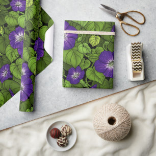 Papel De Presente Glória da manhã em roxo e verde