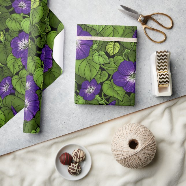 Papel De Presente Glória da manhã em roxo e verde (Artesanato)