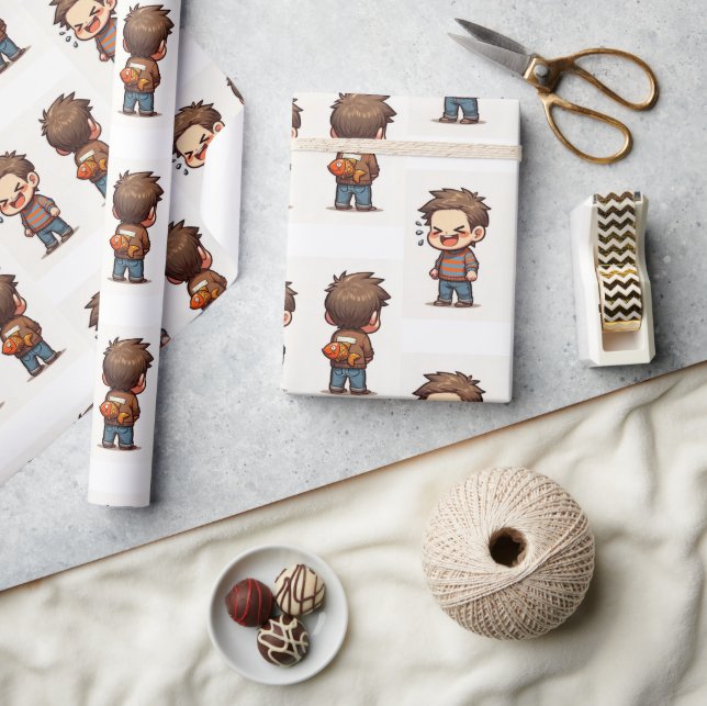 Papel De Presente Glossy Wrapping Paper April Fool's Day Fishing Boy (Artesanato)