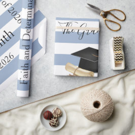 Papel De Presente Glossy Wrapping Paper Blue Stripe Graduate 2026