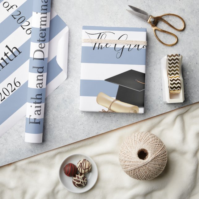 Papel De Presente Glossy Wrapping Paper Blue Stripe Graduate 2026 (Artesanato)