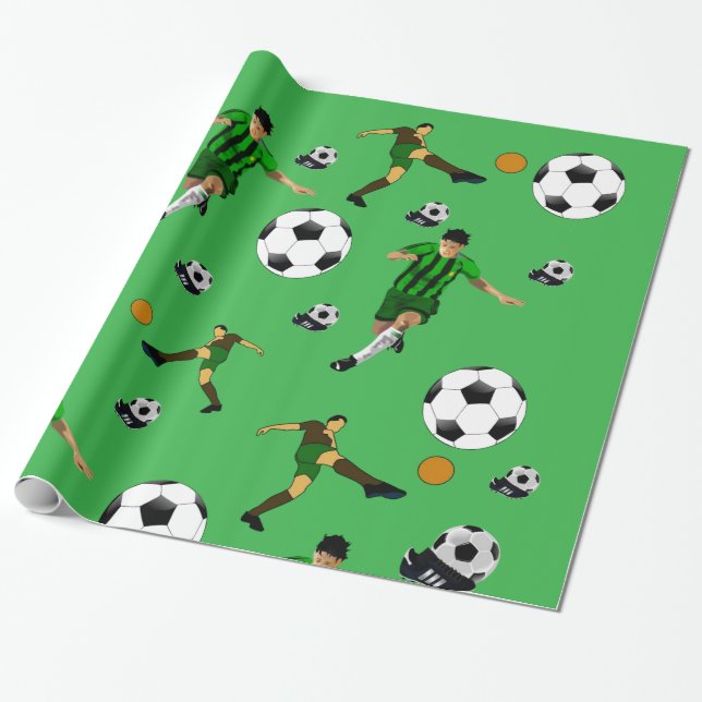 Papel De Presente Glossy Wrapping Paper Soccer Ball Green (Desenrolado)