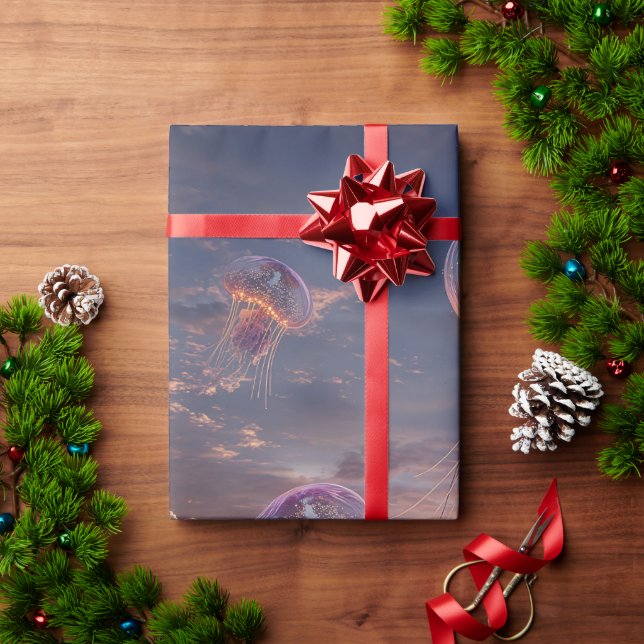 Papel De Presente Glowing Jellyfish in Sunset Skies (Presente de Natal)