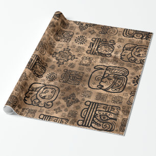 Papel De Presente Glyphs e teste padrão maias dos ornamento -