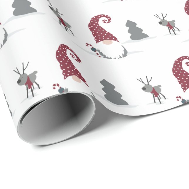 Papel De Presente Gnome e Reindeer - design do tomate escandinavo (Ponta do rolo)