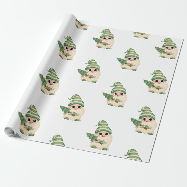 Papel De Presente Gnome Pine Tree Feliz Natal (Desenrolado)