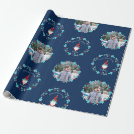 Papel De Presente Gnome Sweet Gnomet Floral Wreath Custom Blue