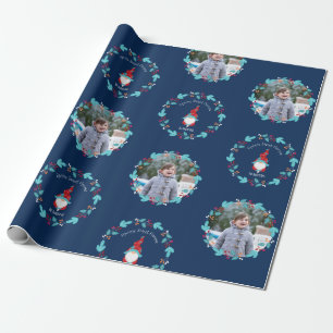 Papel De Presente Gnome Sweet Gnomet Floral Wreath Custom Blue