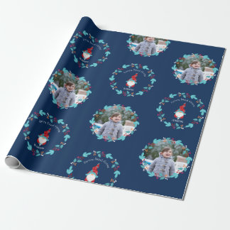 Papel De Presente Gnome Sweet Gnomet Floral Wreath Custom Blue