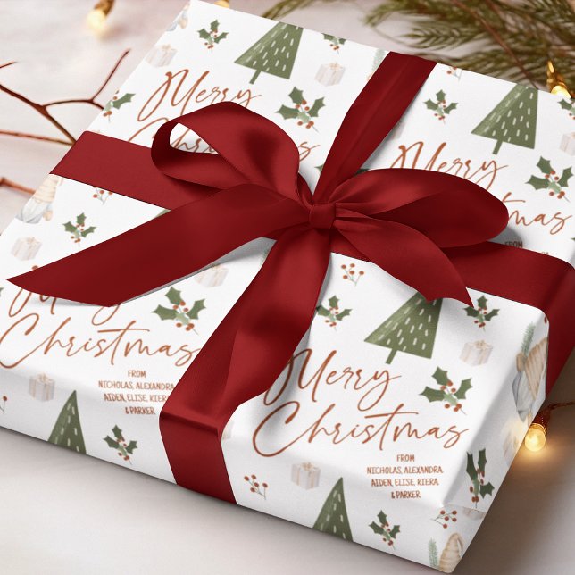 Papel De Presente Gnomes Merry Christmas FROM Custom Name  (Criador carregado)