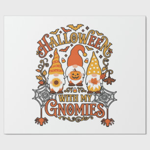 Papel De Presente Gnomies de Halloween Abóbora Teia de Aranha Morceg