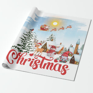 Papel De Presente Gnomo Bonito, Neve Celebrando Férias de Natal