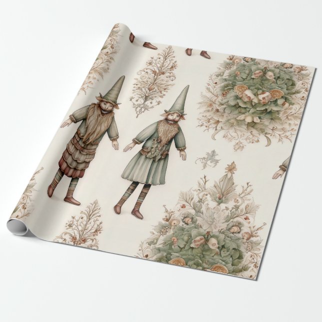 Papel De Presente Gnomo da Floresta Caprichosa & Botânica (1) (Desenrolado)