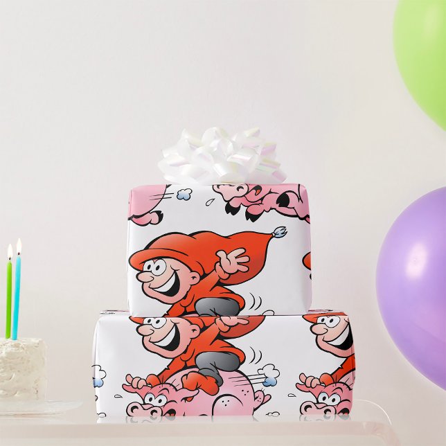 Papel De Presente Gnomo de desenho animado engraçado andando em um p (Criador carregado)