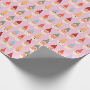 Papel De Presente Gnomo de Jardim Fundo Rosa