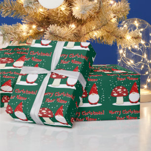 Papel De Presente Gnomo de Natal com cogumelo vermelho personalizado