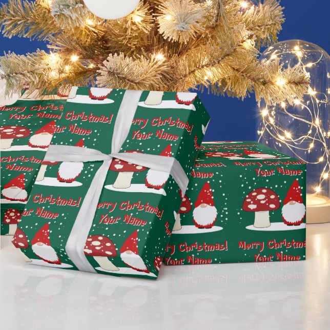 Papel De Presente Gnomo de Natal com cogumelo vermelho personalizado (Feriados)