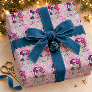 Papel De Presente Gnomo de Natal Cor-de-Rosa Glitter Falso Caprichos