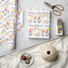 Papel De Presente Gnomo de Natal no Amor Cintado Pintado à Mão