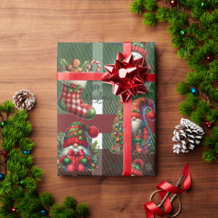 Papel De Presente Gnomo de Pão de Mel de Xadrez Verde Brilhante de N