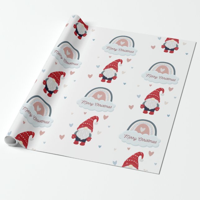 Papel De Presente Gnomo Nórdico do Natal bonito com arco-íris (Desenrolado)
