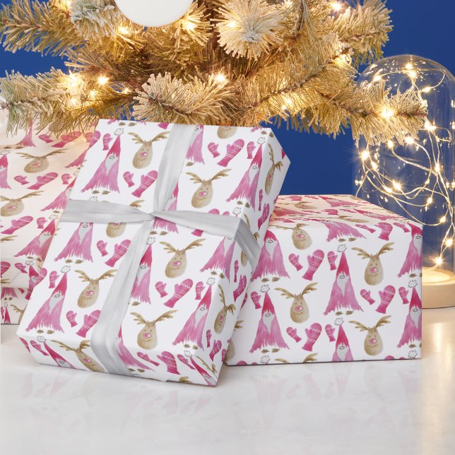 Papel De Presente Gnomo Rosa De Natal E Rebeldes Com Luvas (Feriados)