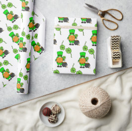 Papel De Presente Gnomo Verde Leprechaun com Shamrock