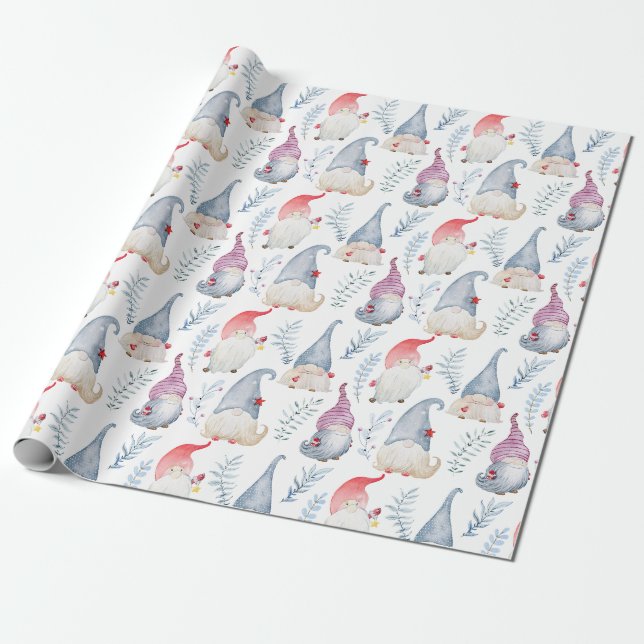 Papel De Presente Gnomos de aquarelas de Natal (Desenrolado)