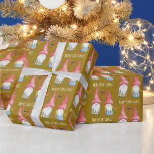 Papel De Presente Gnomos De Natal Apaixonados Pintados À Mão