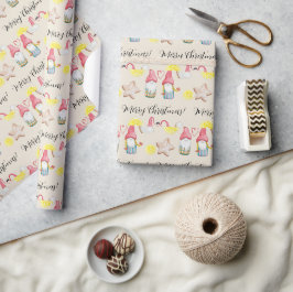 Papel De Presente Gnomos De Natal Apaixonados Pintados À Mão