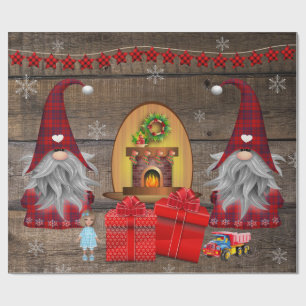 Papel De Presente Gnomos de Natal Apresentam Madeira Rústica