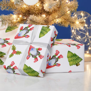 Papel De Presente Gnomos de Natal, Árvores, Flocos de Neve e Canas D