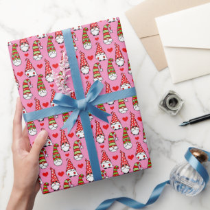 Papel De Presente Gnomos de Natal Bonitos, Coração Vermelho Rosa