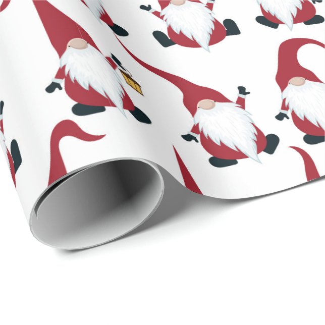 Papel De Presente Gnomos de Natal com Feriado de Lanterna Aquarela (Ponta do rolo)