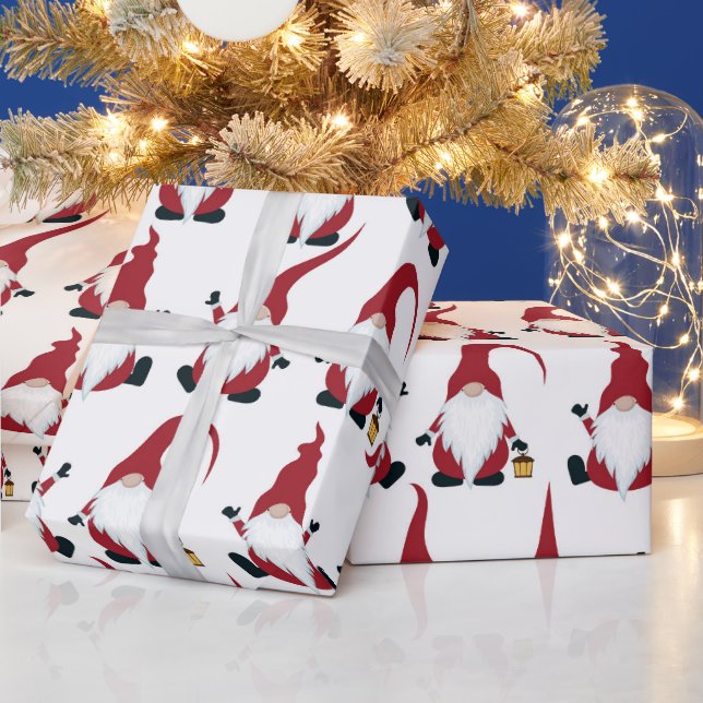 Papel De Presente Gnomos de Natal com Feriado de Lanterna Aquarela (Feriados)