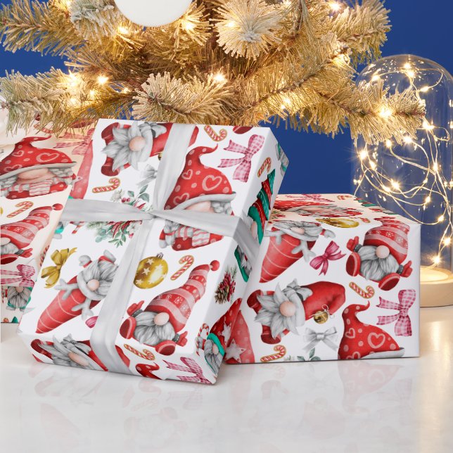 Papel De Presente Gnomos de Natal em Watercolor, Nomes (Feriados)